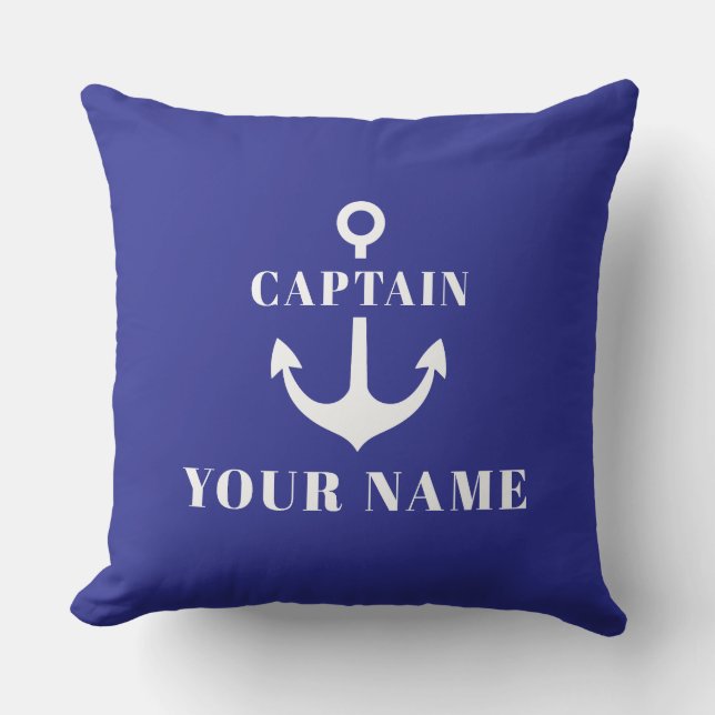 Custom Captain Name Anchor Blue Cushion (Front)