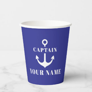 Custom Captain Name Anchor Blue Paper Cups