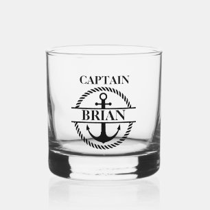Custom Captain Split Anchor Boating Whiskey Glass