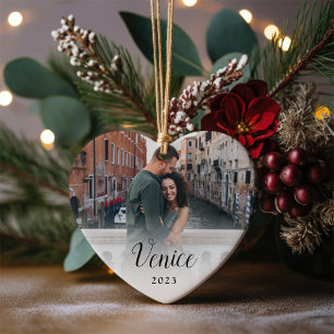Custom Caption Honeymoon Photo Ceramic Tree Decoration