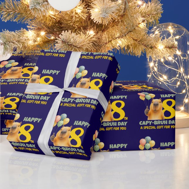 Custom Capybara HAPPY CAPYBRUH DAY 8th Birthday Wrapping Paper (Holidays)