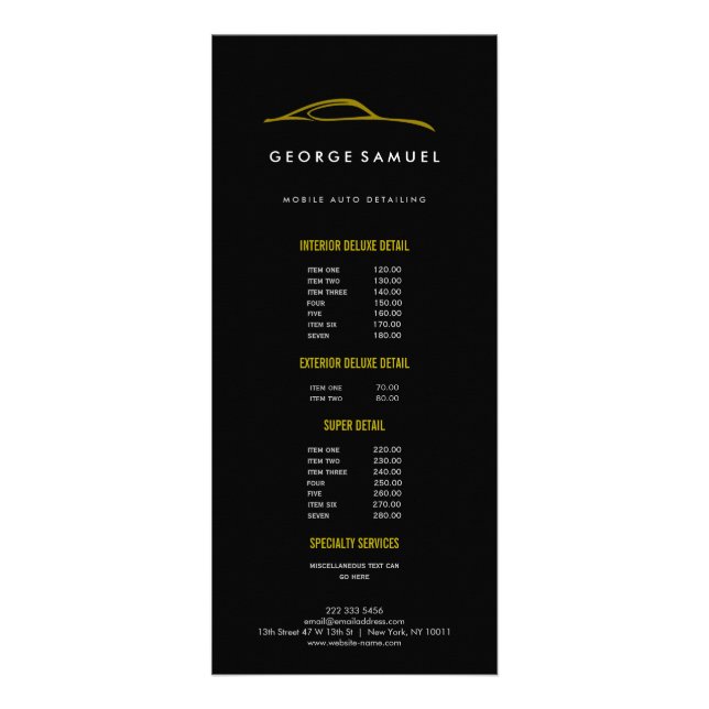 Custom Car Repair & Modern Auto Detailing  Rack Card (Front)