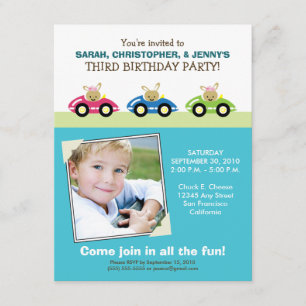 :custom: Car Trio Aqua Birthday Party Invitation