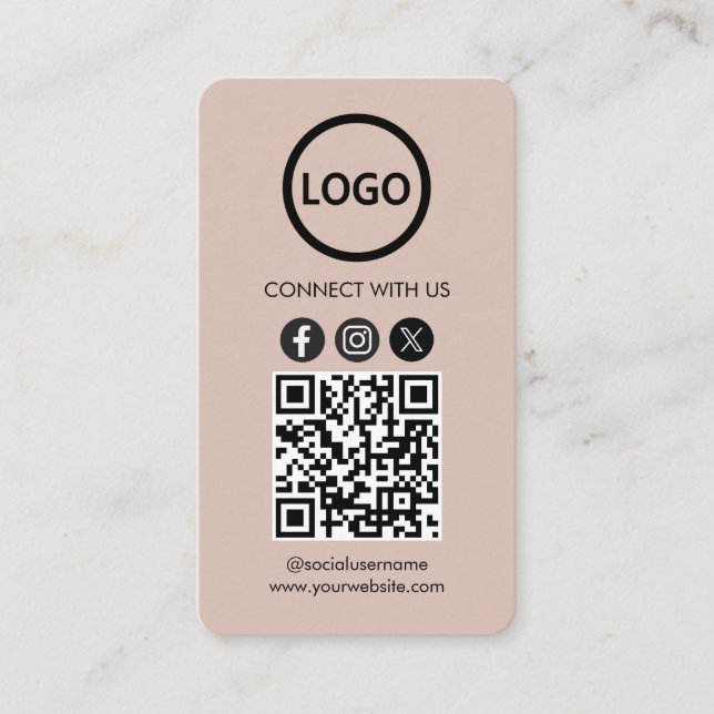 Custom Cards, Social Media QR Code Boho Beige Business Card (Front)