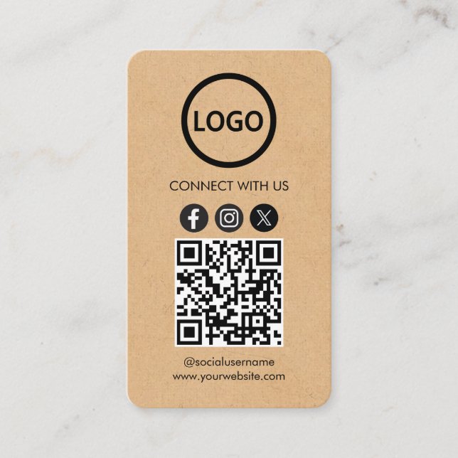 Custom Cards Social Media QR Code Kraft Paper (Front)