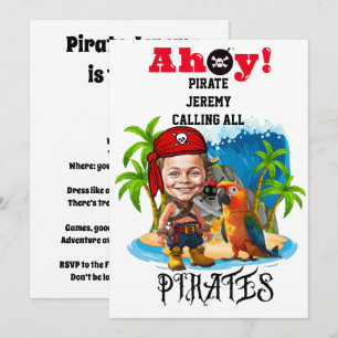 Custom Caricature Pirate Island with bird Invitation