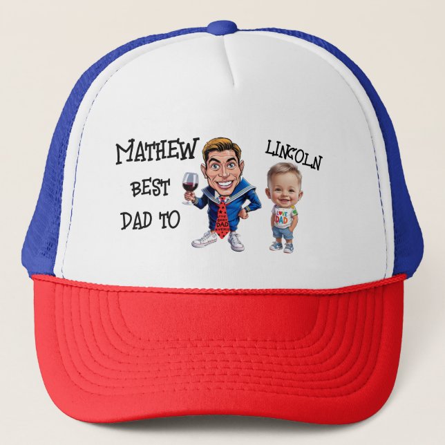 Custom caricatures Father and Son - Best dad Trucker Hat (Front)