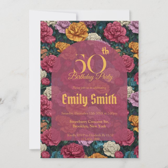 Custom Carnation Petal 50Th Birthday Invitation (Front)