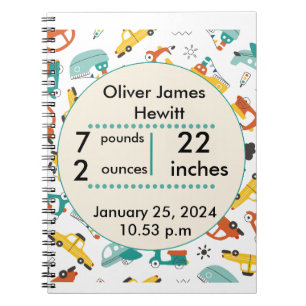Custom cars  birth statistic's newborn baby  notebook
