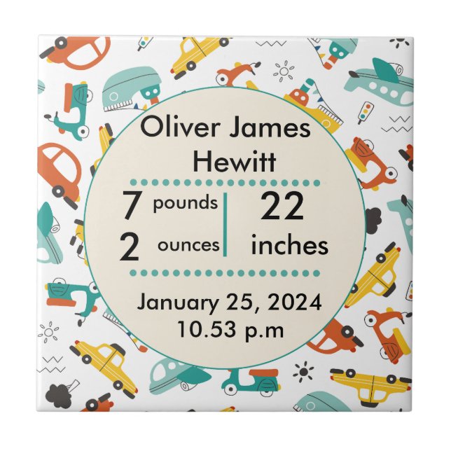 Custom cars  birth statistic's newborn baby  tile (Front)