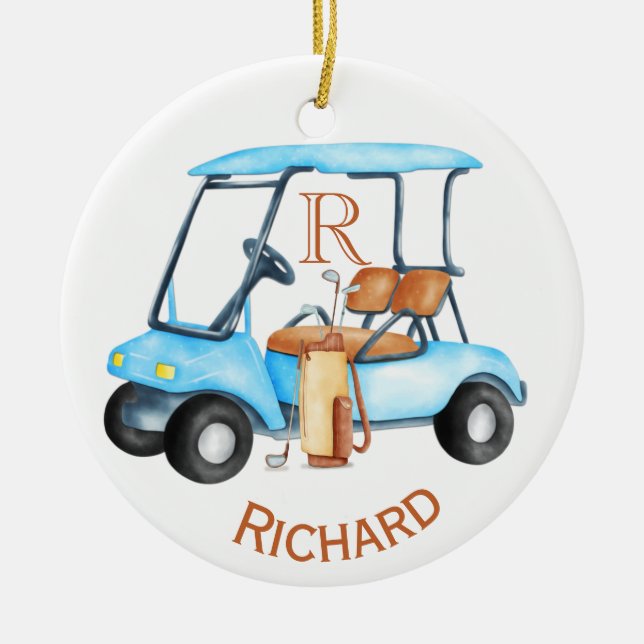 Custom Cart Clubs Monogram Name Ceramic Tree Decoration (Front)