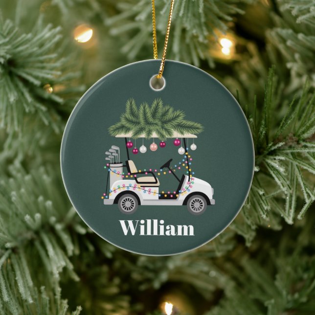 Custom Cart Name Golf Balls Christmas Golfer Ceramic Tree Decoration (Tree)