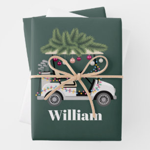 Custom Cart Name Golf Balls Christmas Golfer Wrapping Paper Sheet