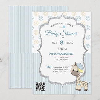 Custom Cartoon Baby Boy Giraffe Invitation