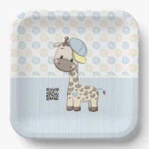 Custom Cartoon Baby Boy Giraffe Paper Plate