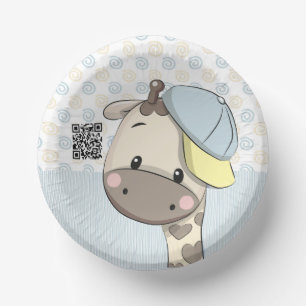 Custom Cartoon Baby Boy Giraffe   Paper Plate