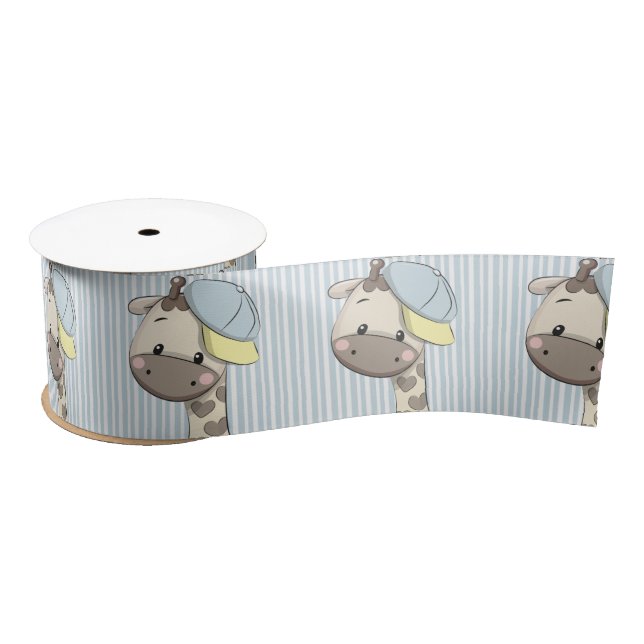 Custom Cartoon Baby Boy Giraffe Satin Ribbon (Spool)