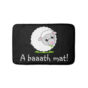 Custom, cartoon cute white sheep: bath mat