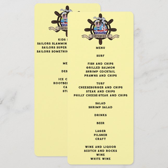 Custom Cartoon Sailor Nautical Ship Wheel ver. 2 Menu (Front/Back)