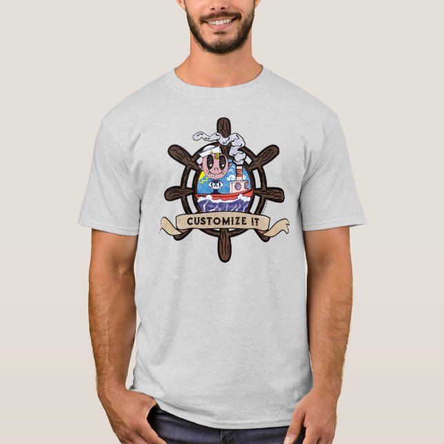 Custom Cartoon Sailor Nautical Ship Wheel ver. 2 T-Shirt (Front)