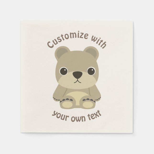 Custom Cartoon Teddy Bear Custom Baby Shower Napkin (Front)