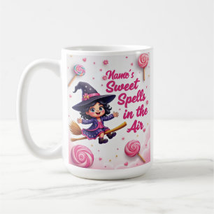 Custom Cartoon Witch & Candy Sky Hot Chocolate Cup