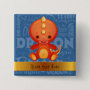 Custom Cartoon Year of the Dragon Word Art 15 Cm Square Badge