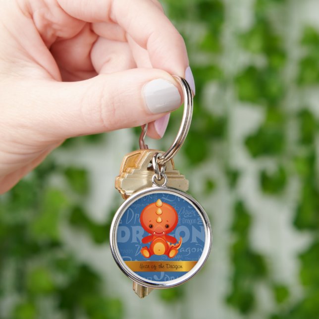 Custom Cartoon Year of the Dragon Word Art Key Ring (Hand)