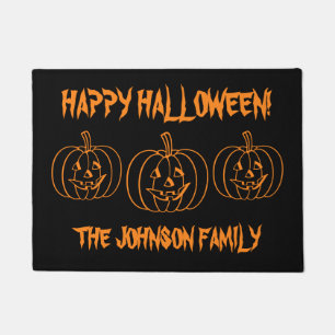 Custom carved pumpkin head Halloween door mat
