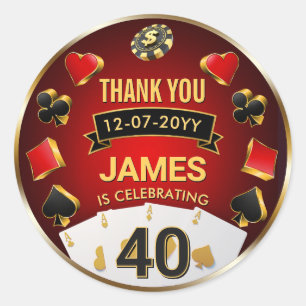 Custom Casino Birthday Party Vegas Poker Thank You Classic Round Sticker