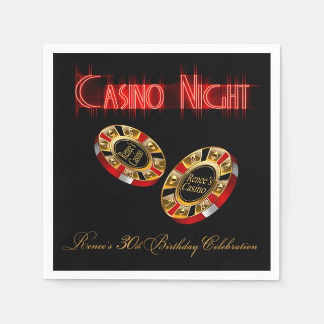 CUSTOM Casino Style Party ASK ME 4 NAMES IN CHIPS Napkin (Front)
