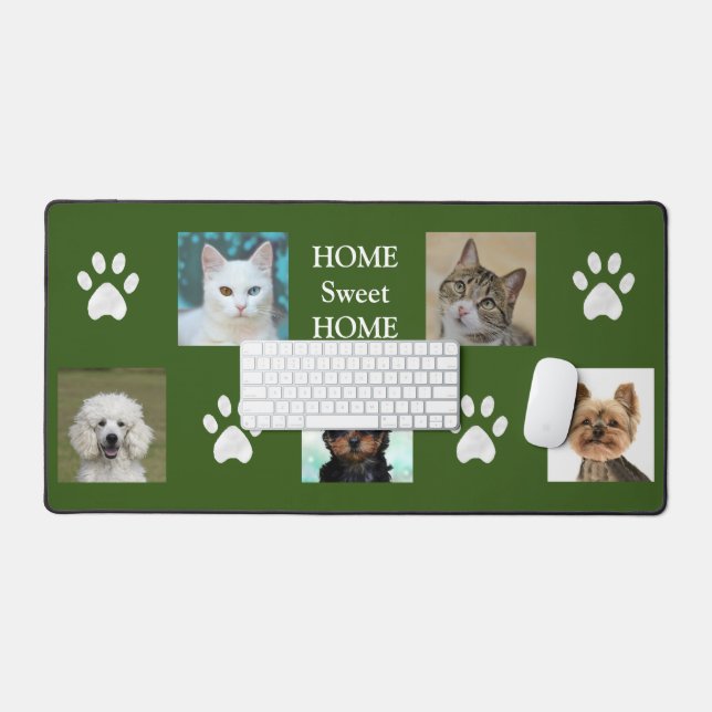Custom Cat and Dog Photos on Forest Green Desk Mat (Keyboard & Mouse)