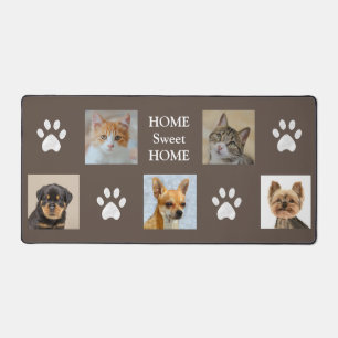 Custom Cat and Dog Photos on Lucky Beige Desk Mat