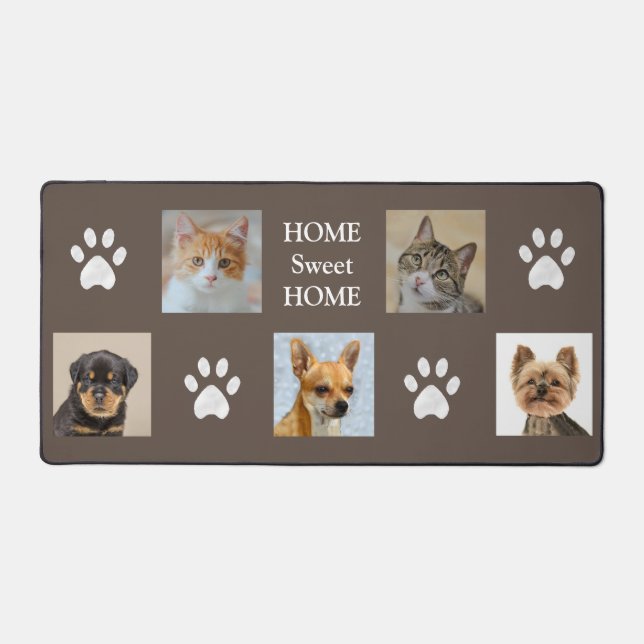 Custom Cat and Dog Photos on Lucky Beige Desk Mat (Front)