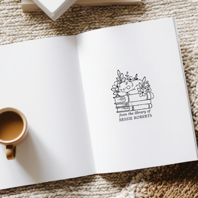 Custom Cat Bookplate  Rubber Stamp (Creator Uploaded)