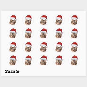 Custom Cat Face Photo Santa Hat Christmas Classic Round Sticker