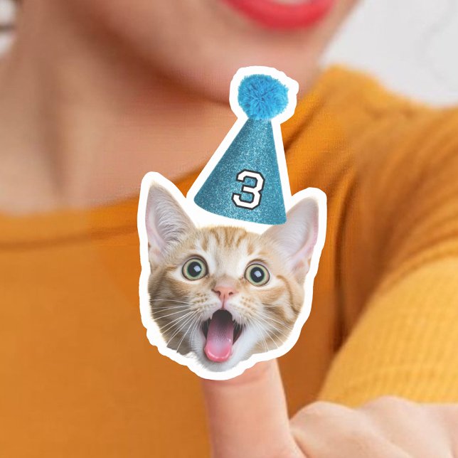 Custom Cat Face Photo With Age Party Hat Birthday (Creator Uploaded)