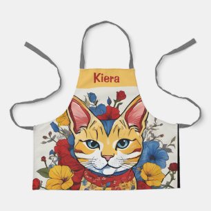 Custom Cat Floral Apron Personalised Girls Chef