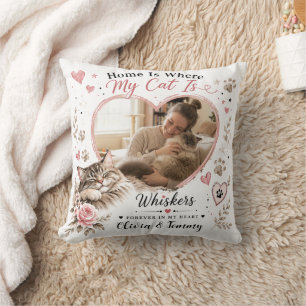Custom Cat Lover Pillow with Photo & Names