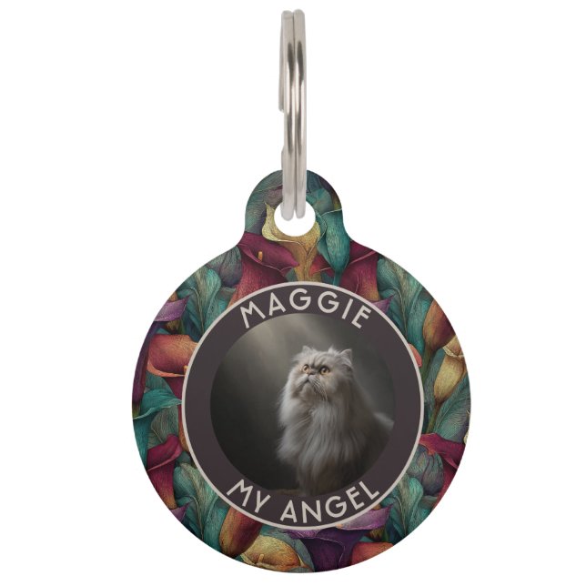 Custom Cat Lover Present Calla Lilies Pet Tag (Front)