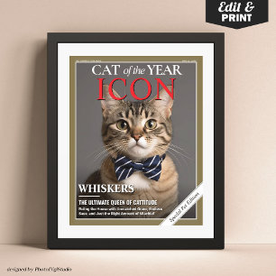 Custom Cat Magazine Cover Template Pet Portrait Poster