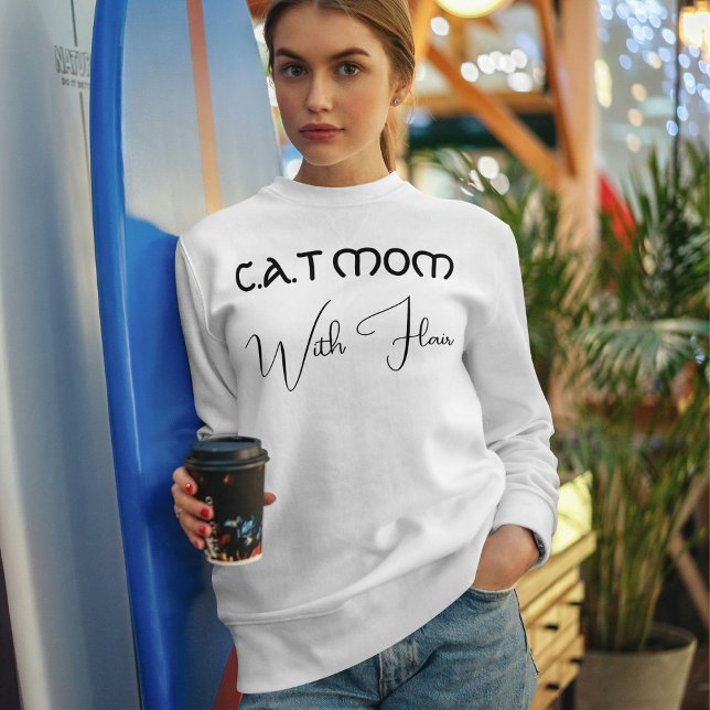 Custom Cat Mom Black Funny Script Pet Lover White Sweatshirt (Creator Uploaded)