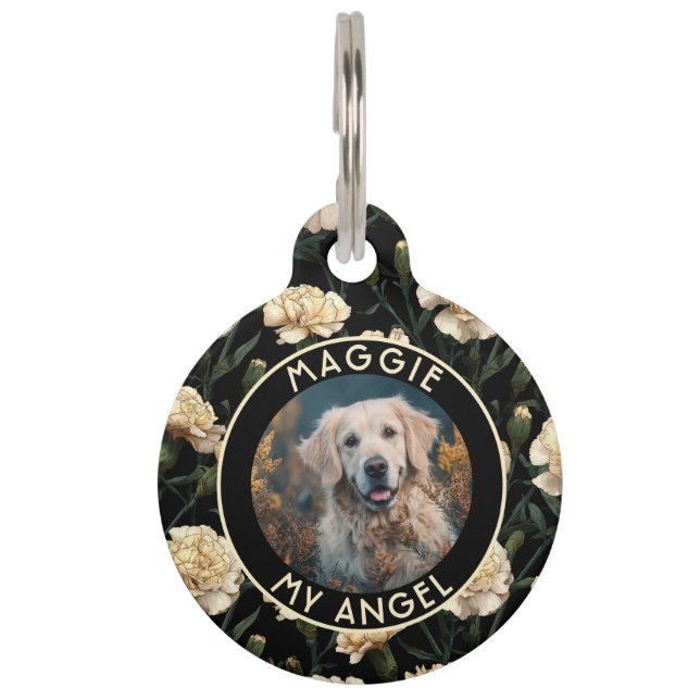 Custom Cat Mom Gift Carnations Flower Pet Tag (Front)