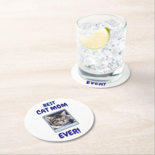 CUSTOM CAT MOM MUM EVER PET LOVE MOTHERS DAY DOG  ROUND PAPER COASTER