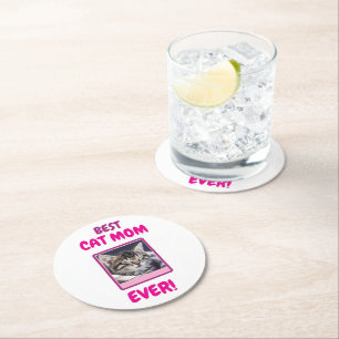 CUSTOM CAT MOM MUM EVER PET LOVE MOTHERS DAY DOG  ROUND PAPER COASTER