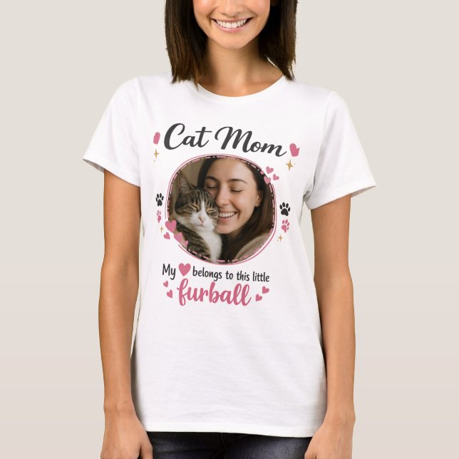 Custom Cat Mom T-Shirt with Photo  (Front)