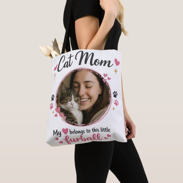 Custom Cat Mom Tote Bag with Photo (Close Up)