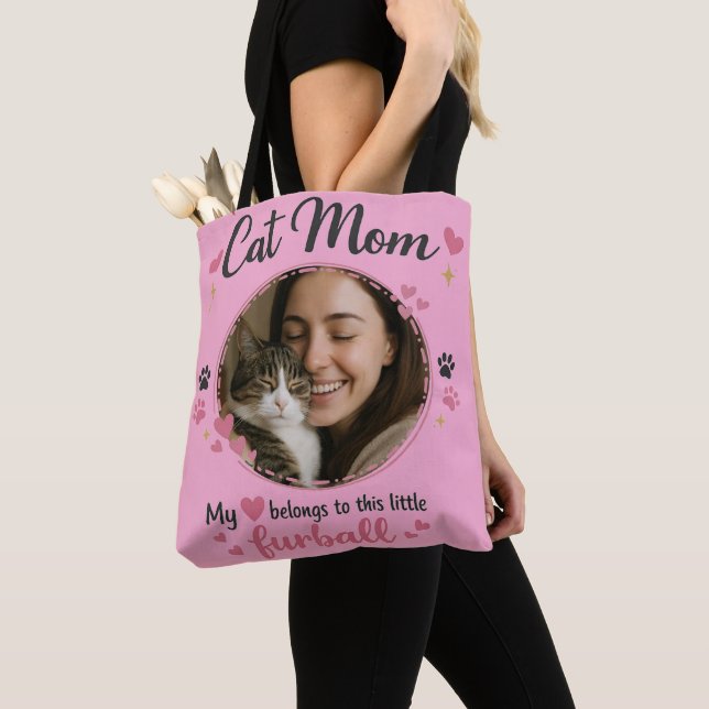 Custom Cat Mom Tote Bag with Photo (Close Up)
