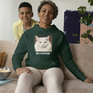 Custom Cat Mum Deep Forest White Text Pet Photo Hoodie