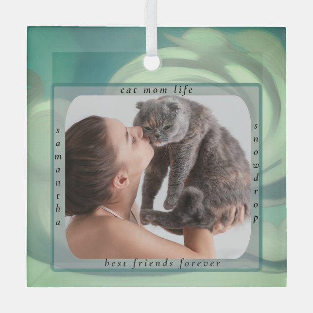 Custom Cat Mum Life Pet Photo Keepsake Ornament (Front)